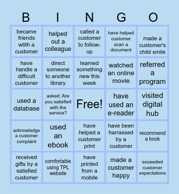 Library Customer Experience Bingo Card