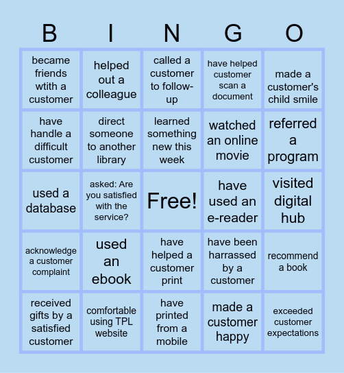 Library Customer Experience Bingo Card