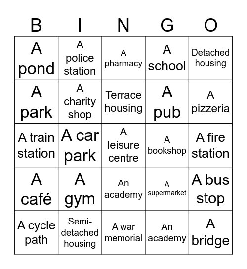 Field trip Bingo Card