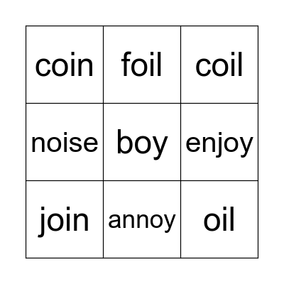 Phonics /oi/ /oy/ Bingo Card