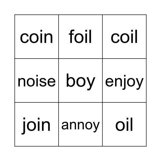 Phonics /oi/ /oy/ Bingo Card