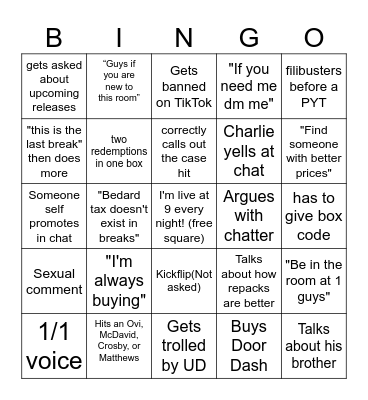 Breezy the Breaker Bingo Card