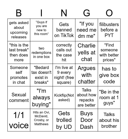 Breezy the Breaker Bingo Card