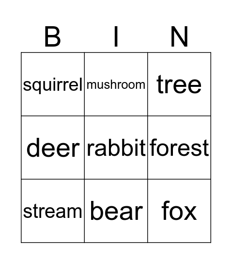 Forest Bingo Card