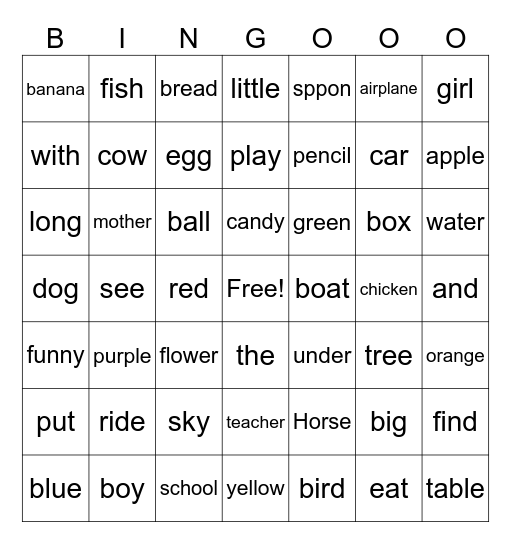 Sight Word Bingo (1-70) Bingo Card