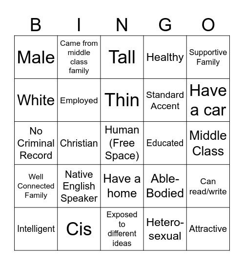 Check Your Privilege Bingo Card