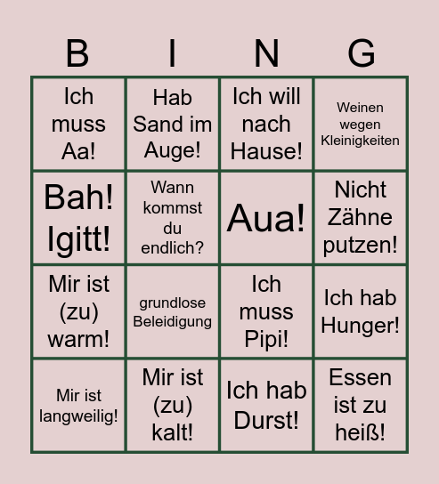 Holiday Bullshit Bingo Card