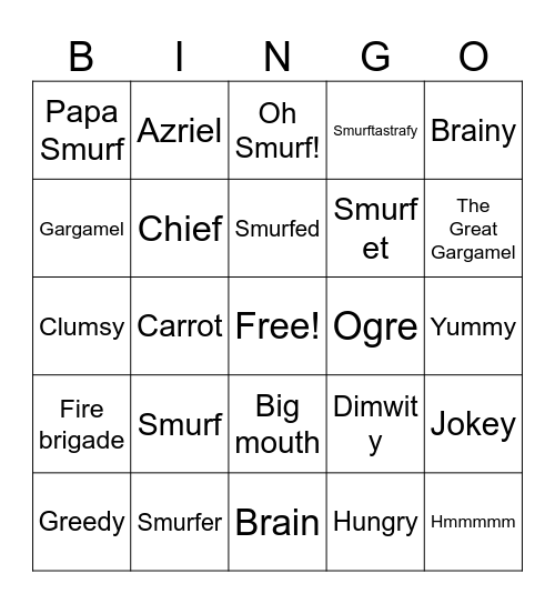 The Smurfs cartoon bingo Card