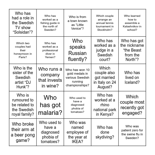 Get to know each other! Bingo Card