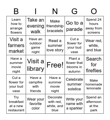 Summer Bingo Card