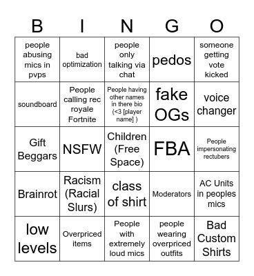 Rec Room Bingo -Yoshi VR Bingo Card