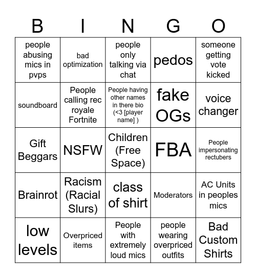 Rec Room Bingo -Yoshi VR Bingo Card