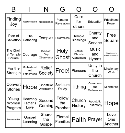 General Conference 2024 Bingo Card