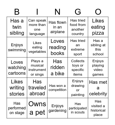 GETTING TO KNOW MY FRIENDS Bingo Card