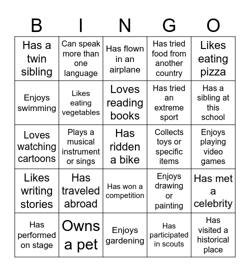 GETTING TO KNOW MY FRIENDS Bingo Card