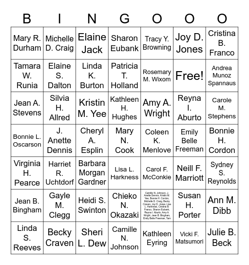 Our Sister Leaders Bingo Card