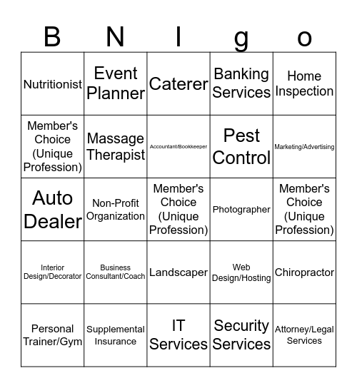 BNI Referral Magnets BNIgo Bingo Card