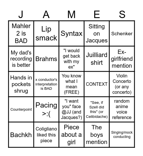 James Bingo <3 Bingo Card