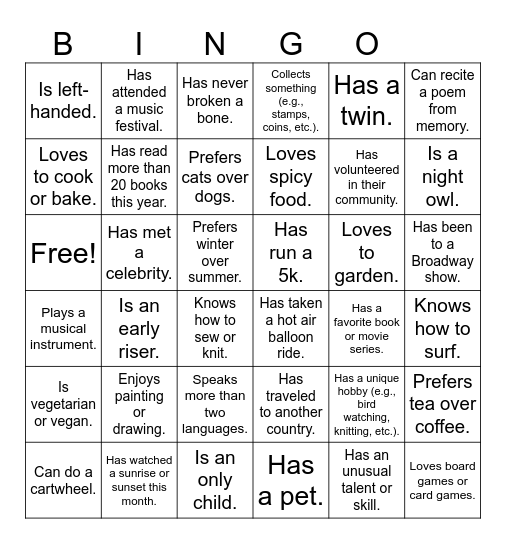 People Bingo Card