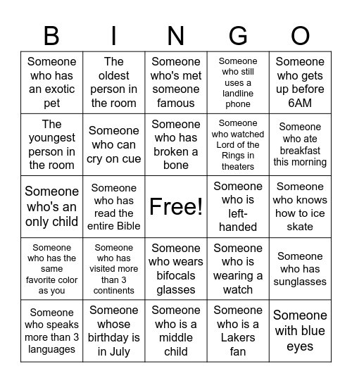 Human Bingo Card