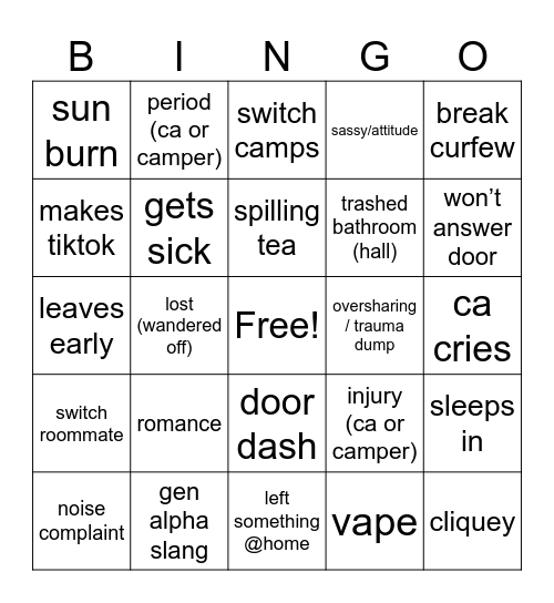 hollinsummer Bingo Card