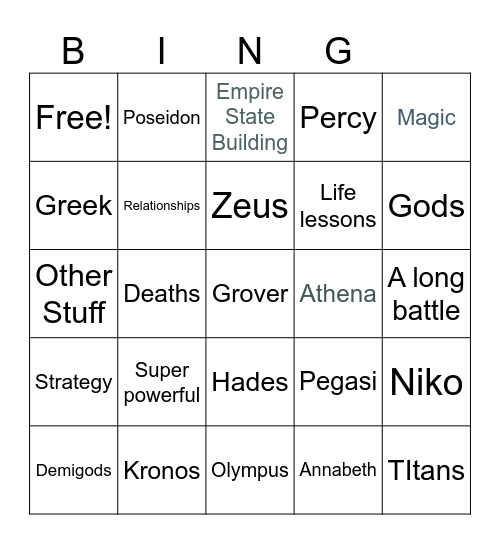 Percy Jackson Bingo Card