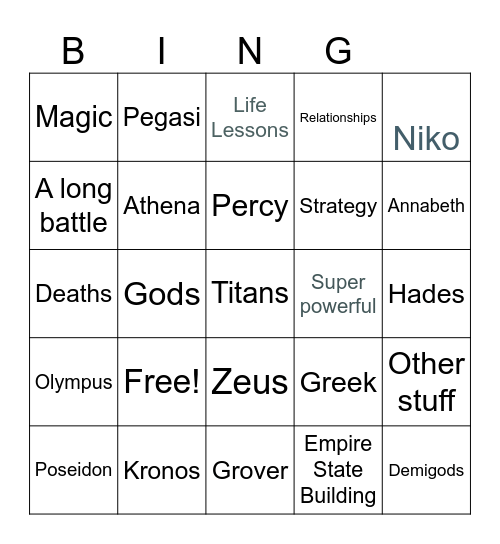 Percy Jackson Bingo Card