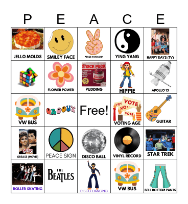 1970's POP CULTURE BINGO Card