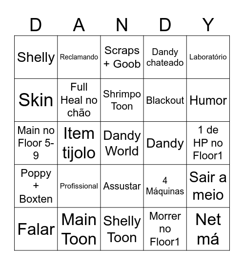 Dandy World Bingo Card