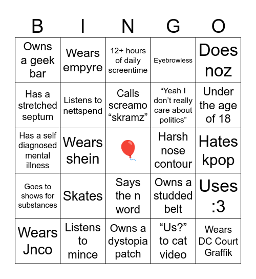 Poser Bingo Card