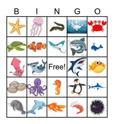 Sea Animals Bingo Card