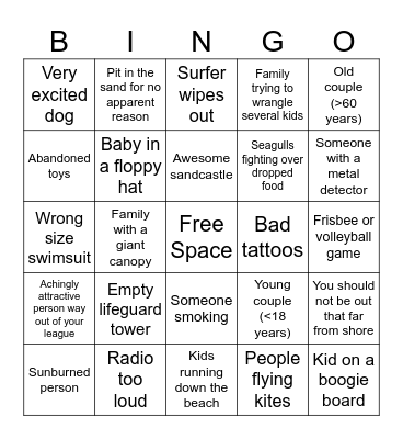 Beach Bingo Card