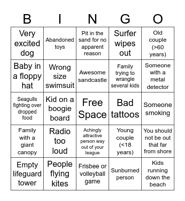 Beach Bingo Card