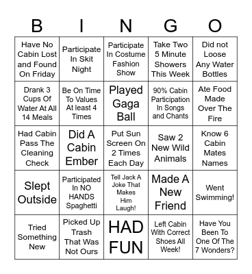Week 5 Cabin Bingo Card