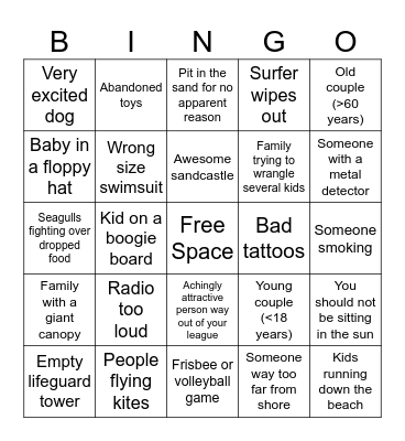 Beach Bingo Card