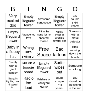 Beach Bingo Card