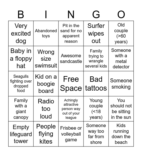 Beach Bingo Card