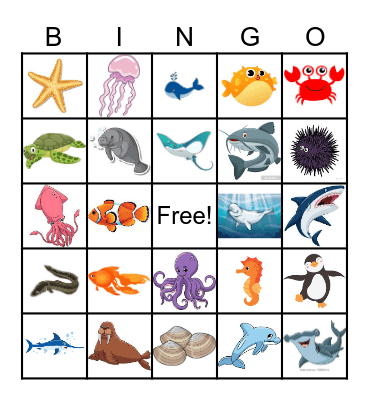 Sea Animals Bingo Card