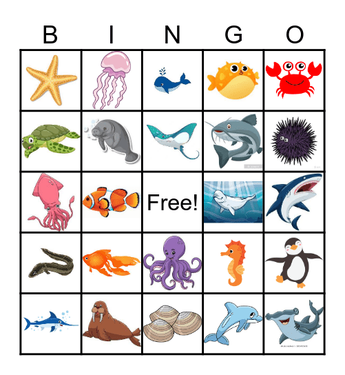 Sea Animals Bingo Card