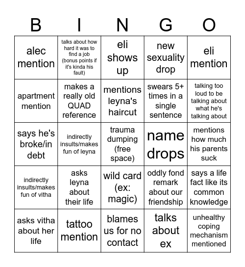 Camgo Bingo Card