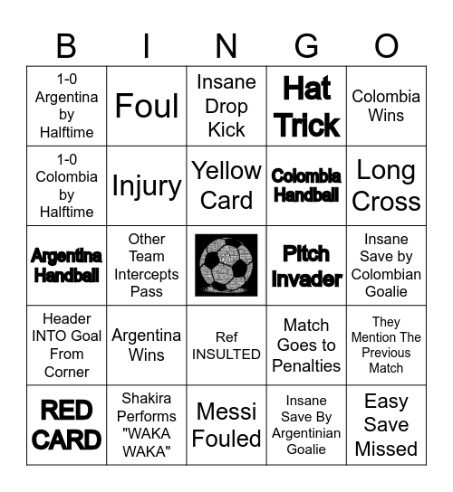 Argentina vs Colombia Bingo Card