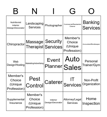 BNI Referral Partners BNIgo Bingo Card