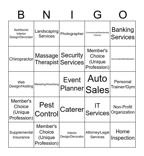 BNI Referral Partners BNIgo Bingo Card