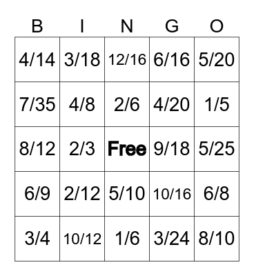 Equivalent Fractions Bingo Card