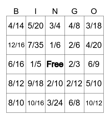 Equivalent Fractions Bingo Card