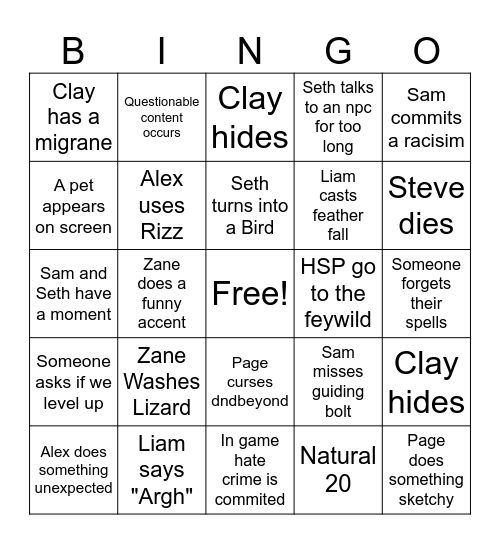 HSP Bingo Card