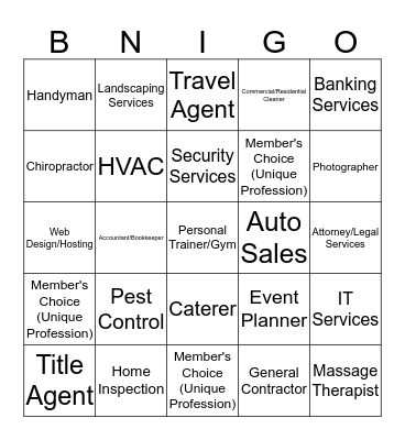 BNI Referral Partners BNIgo Bingo Card
