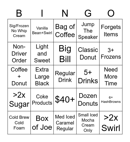 Dunkin Bingo Card