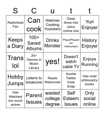 Scut Bingo Card