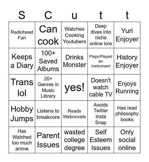 Scut Bingo Card